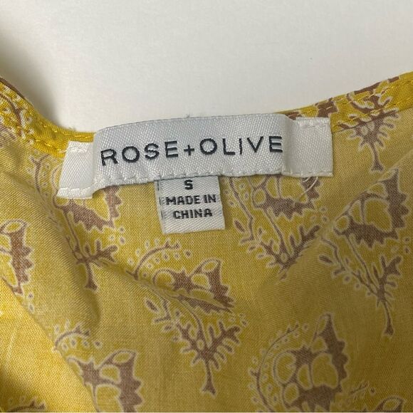 Rose + Olive Yellow Boho Short Flutter Sleeve Top W/ Tassels Women's Size Small - Picture 13 of 14